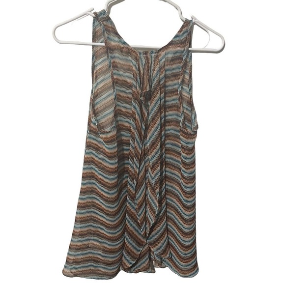Umgee Brown Orange Turquoise Zig Zag Semi Sheer Tank - Picture 5 of 5